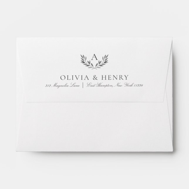 Olivia Elegant Monogram Grey Wedding Invitation Envelope (Back (Top Flap))