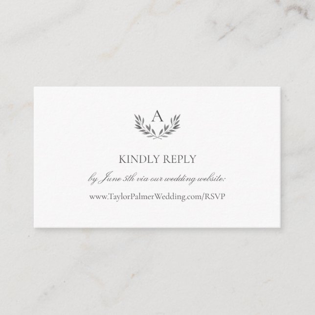 Olivia Elegant Monogram Wedding Website RSVP Enclosure Card (Front)