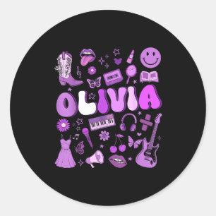 Olivia First Name I Love Olivia Groovy 80's Girls  Classic Round Sticker