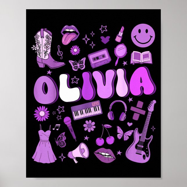 Olivia First Name I Love Olivia Groovy 80's Girls  Poster (Front)