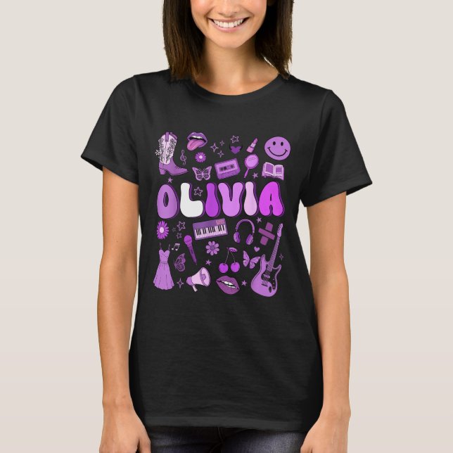 Olivia First Name I Love Olivia Groovy 80's Girls  T-Shirt (Front)