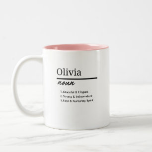 Olivia, Girl Personalised Name Definition Two-Tone Coffee Mug