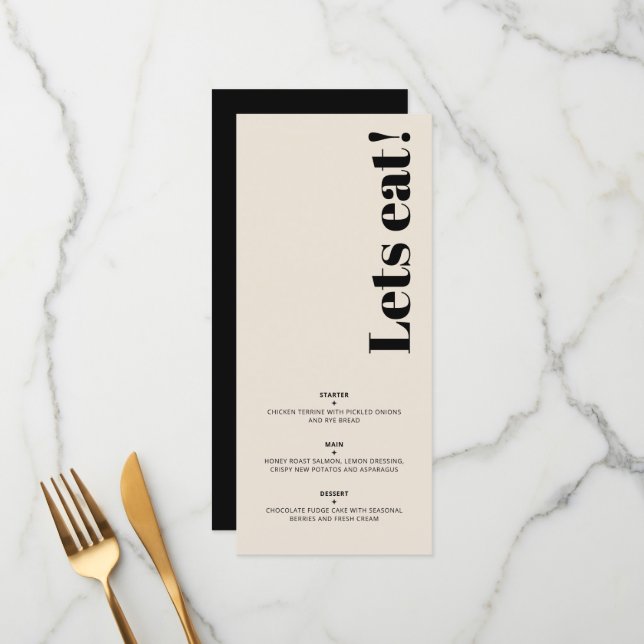 OLIVIA Modern Almond Black Celestial Wedding Guest Menu (Front/Back In Situ)