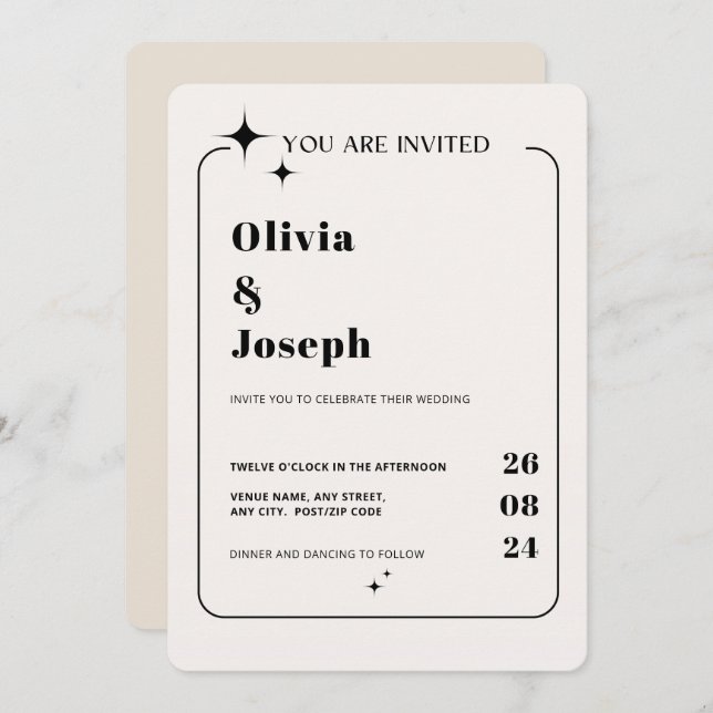 OLIVIA Modern Ivory Celestial Wedding Invitation (Front/Back)