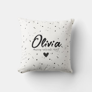 OLIVIA Name Meaning Girls Kids Minimal Black White Cushion