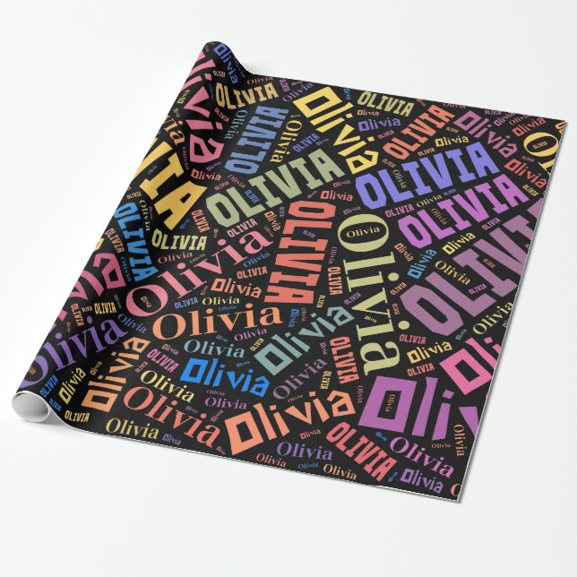Olivia Name text design - Change background Wrapping Paper (Unrolled)
