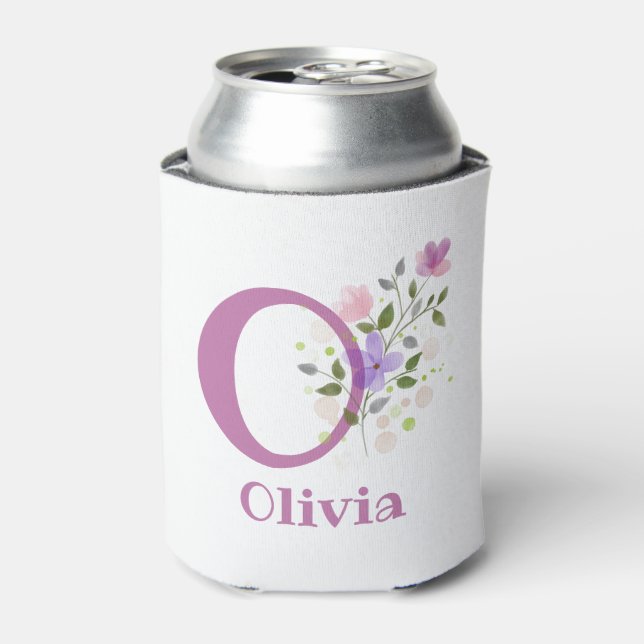 Olivia Name with a Floral Design Can Cooler (Can Front)