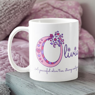 Olivia or O initial name meaning pink art mug