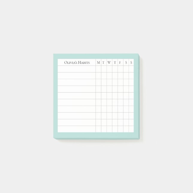Olivia Personalised Habit Tracker in Spa Post-it Notes (Front)