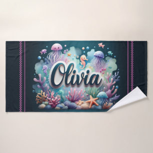 Olivia Personalised Ocean Jellyfish Underwater Bath Towel