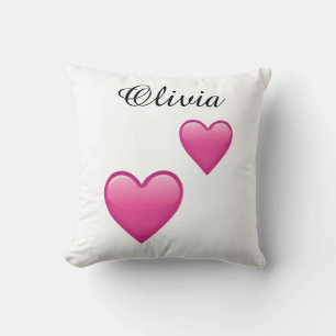 Olivia Personalized Emoji Hearts Throw Pillow