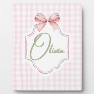 Olivia Personalized Pink Bow & Gingham Print  Plaque