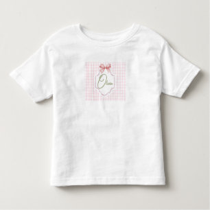 Olivia Personalized Pink Bow & Gingham Print Toddler T-Shirt