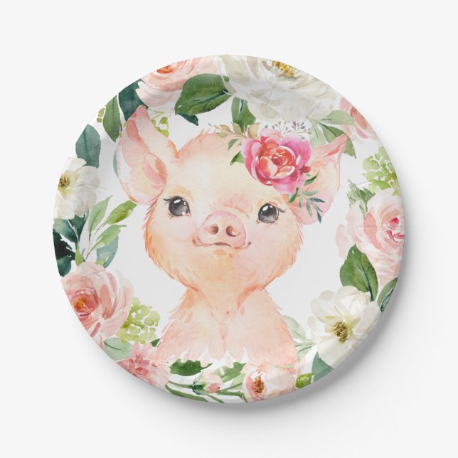 Olivia Pigsley Pig 7" Dessert Plate - Baby Shower (Front)