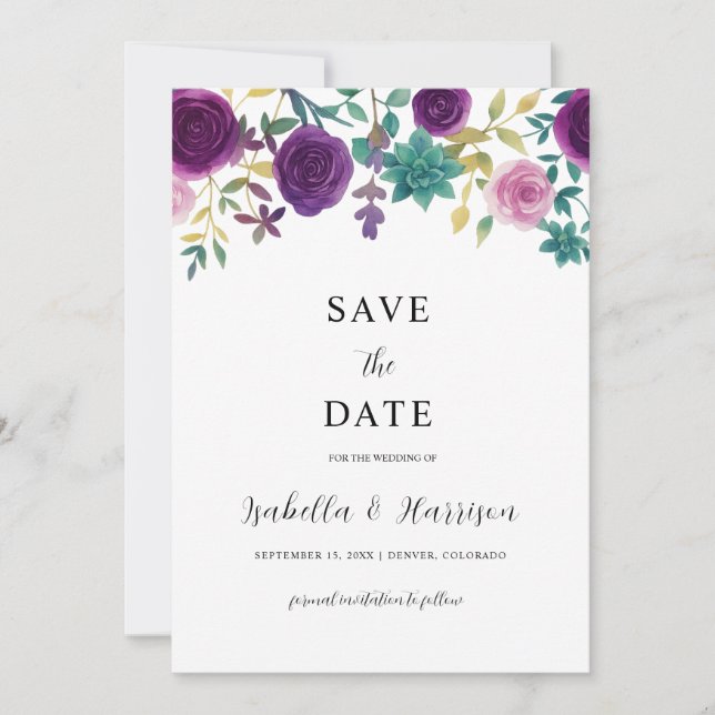 OLIVIA | Purple Floral Save the Date Template (Front)