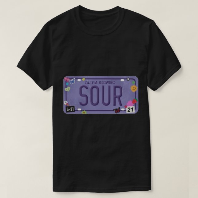 OLIVIA RODRIGO SOUR LICENSE PLATE Sticker T-Shirt (Design Front)