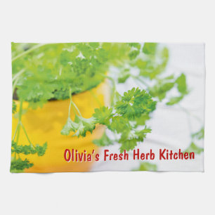 Olivia’s Fresh Herb Kitchen Custom Name Art Tea Towel