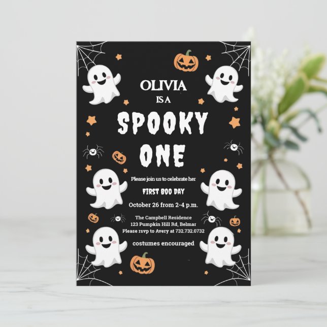 Olivia’s Spooky First Birthday Party Invitation (Standing Front)