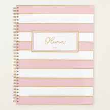 Olivia Stripes Planner in Blush and White