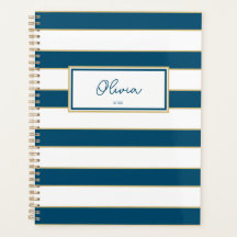Olivia Stripes Planner in Ocean and White