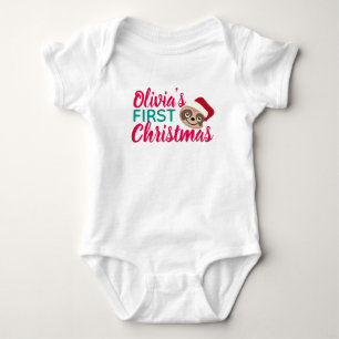 Olivia's First Christmas Baby Romper Sloth design Bodysuit