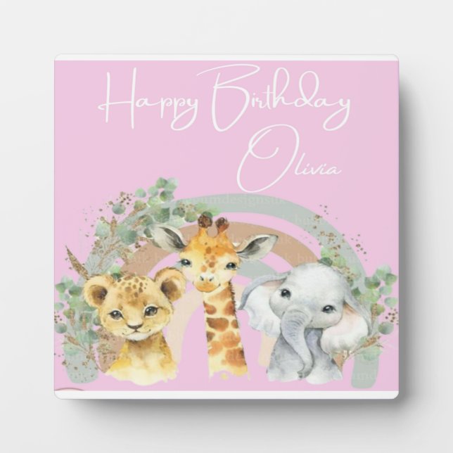 Olivia's Wild Birthday: Watercolor Animal Tableto Plaque (Front)