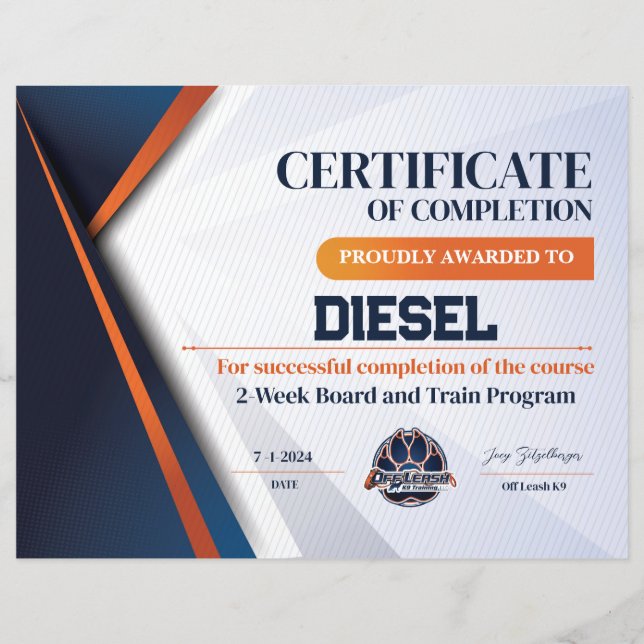 OLK9 Certificate #10 (Front)