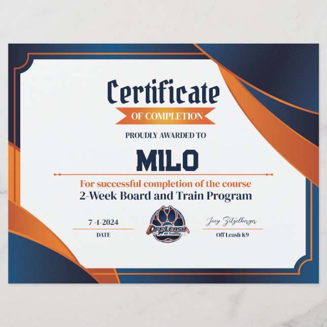 OLK9 Certificate #11 (Front)