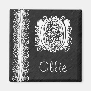 Ollie O Monogram White Lace on Black Magnet