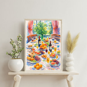 olorful Mediterranean Table Still Life with Wine Poster