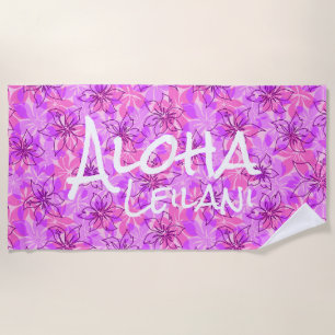 Olowalu Hibiscus Hawaiian Camo Aloha Monogram Pink Beach Towel