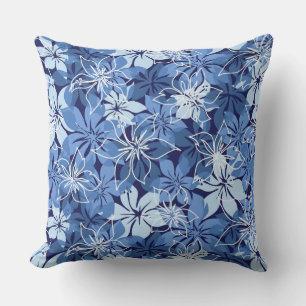 Olowalu Hibiscus Hawaiian Camo - Navy Blue Cushion