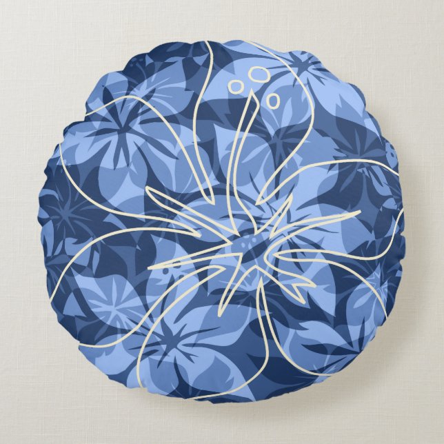 Olowalu Hibiscus Hawaiian Camo Reversible Round Cushion (Front)