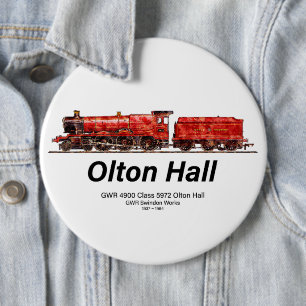 Olton Hall Vintage Steam Train English Locomotive  6 Cm Round Badge