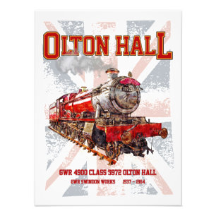 Olton Hall Vintage Steam Train English Locomotive Photo Print