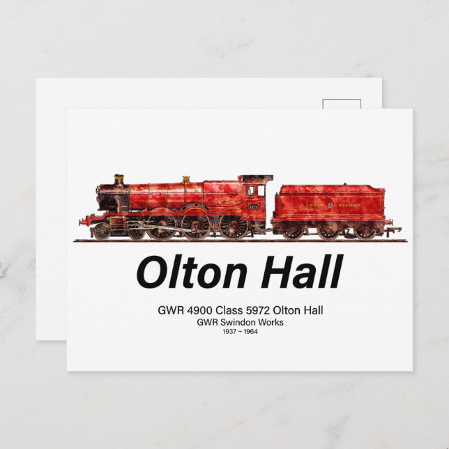 Olton Hall Vintage Steam Train English Locomotive  Postcard (Front/Back)