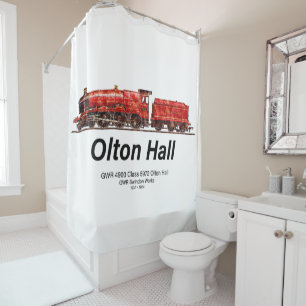 Olton Hall Vintage Steam Train English Locomotive Shower Curtain