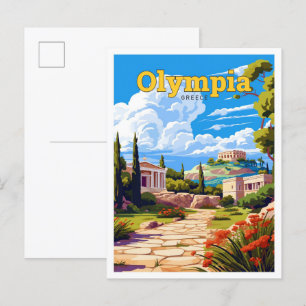 Olympia Greece Travel Art Vintage Illustration Postcard