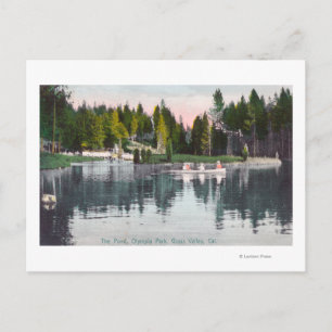 Olympia Park View of the Pond, Rowboat Scene Postcard