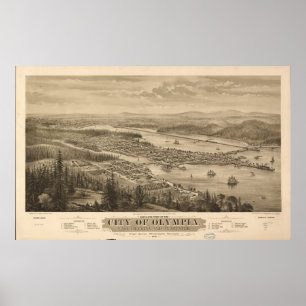 Olympia Washington 1870 Antique Panoramic Map Poster