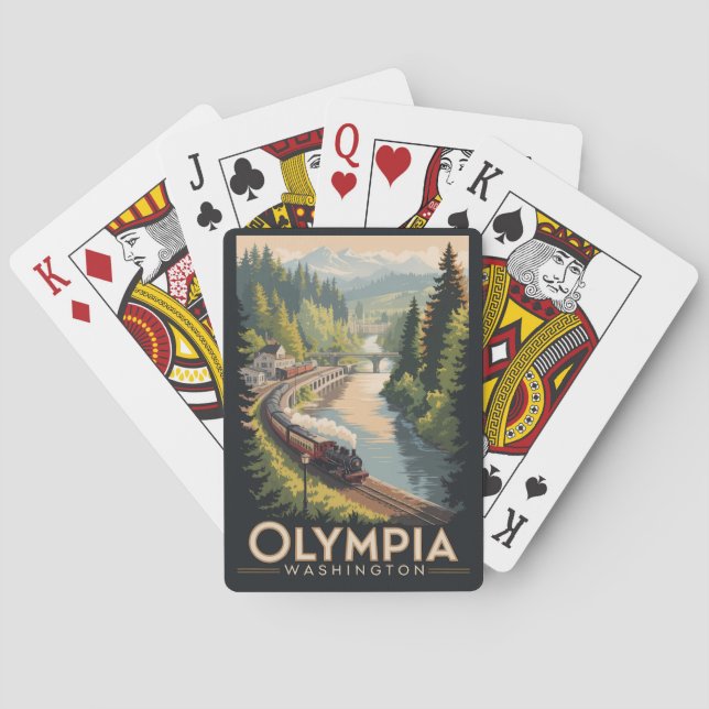 Olympia Washington Illustration Travel Art Vintage Playing Cards (Back)
