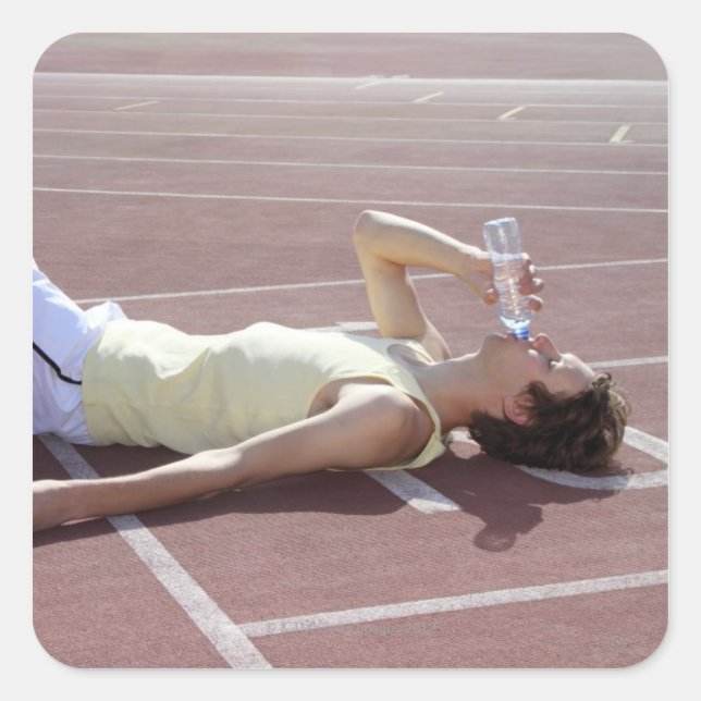 Olympic 2012 Athlete drinking after race Square Sticker (Front)