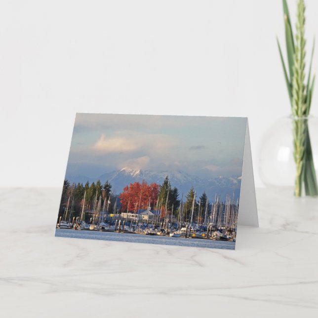 Olympic Mountains + Swantown Marina-Frameable Art Card (Front)