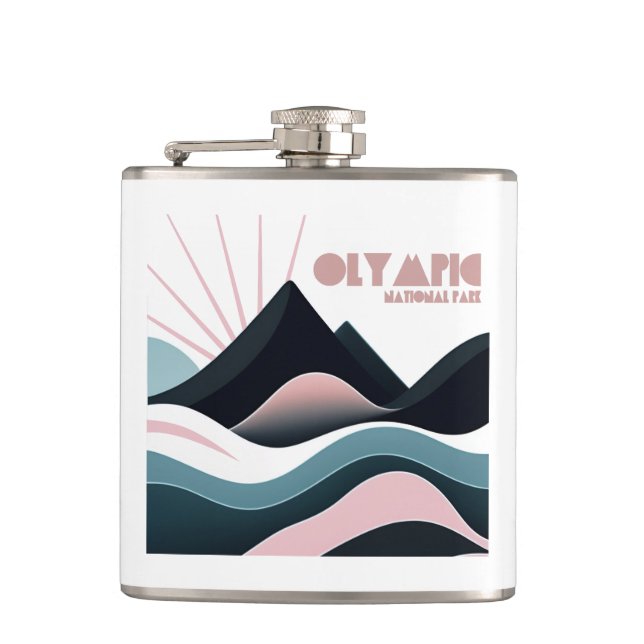 Olympic National Park Coloured Hills Hip Flask (Front)
