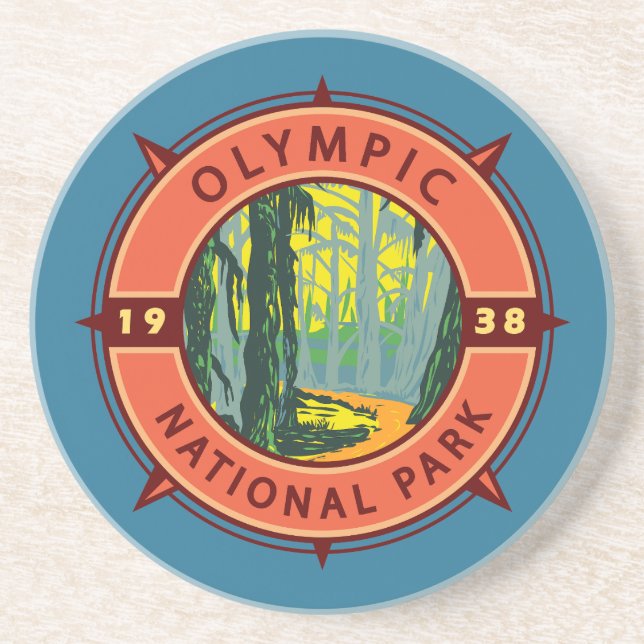 Olympic National Park Hoh Rainforest Retro Compass Coaster (Front)