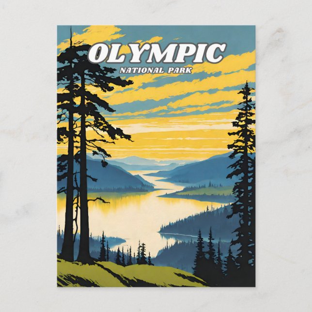 Olympic National Park illustration retro Classical Postcard (Front)