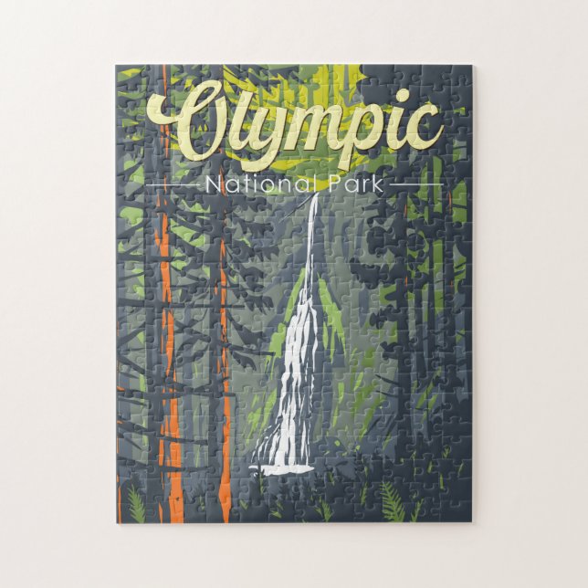 Olympic National Park Illustration Retro Jigsaw Puzzle (Vertical)