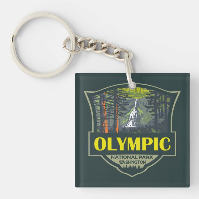 Olympic National Park Illustration Retro Key Ring (Front)