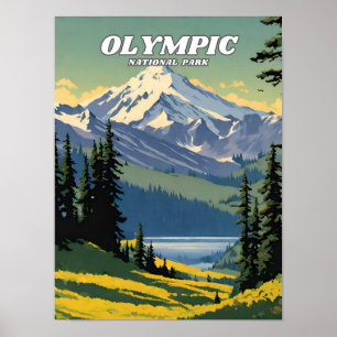 Olympic National Park illustration retro Poster