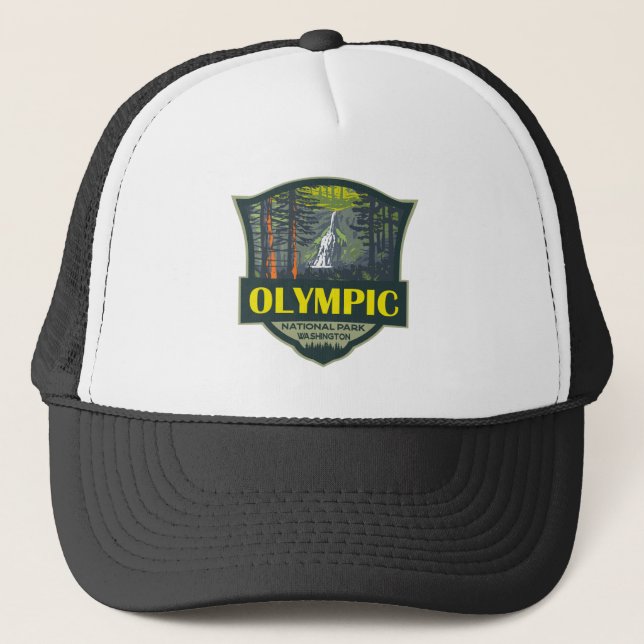 Olympic National Park Illustration Retro Trucker Hat (Front)